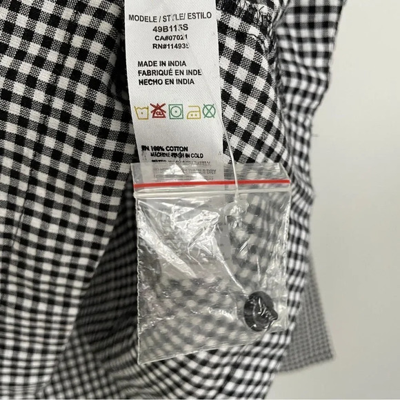 NWOT PRIV black & white cotton gingham blouse with flare sleeves M - Picture 2 of 6